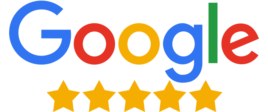 Google Logo mit 5 goldenen Sternen